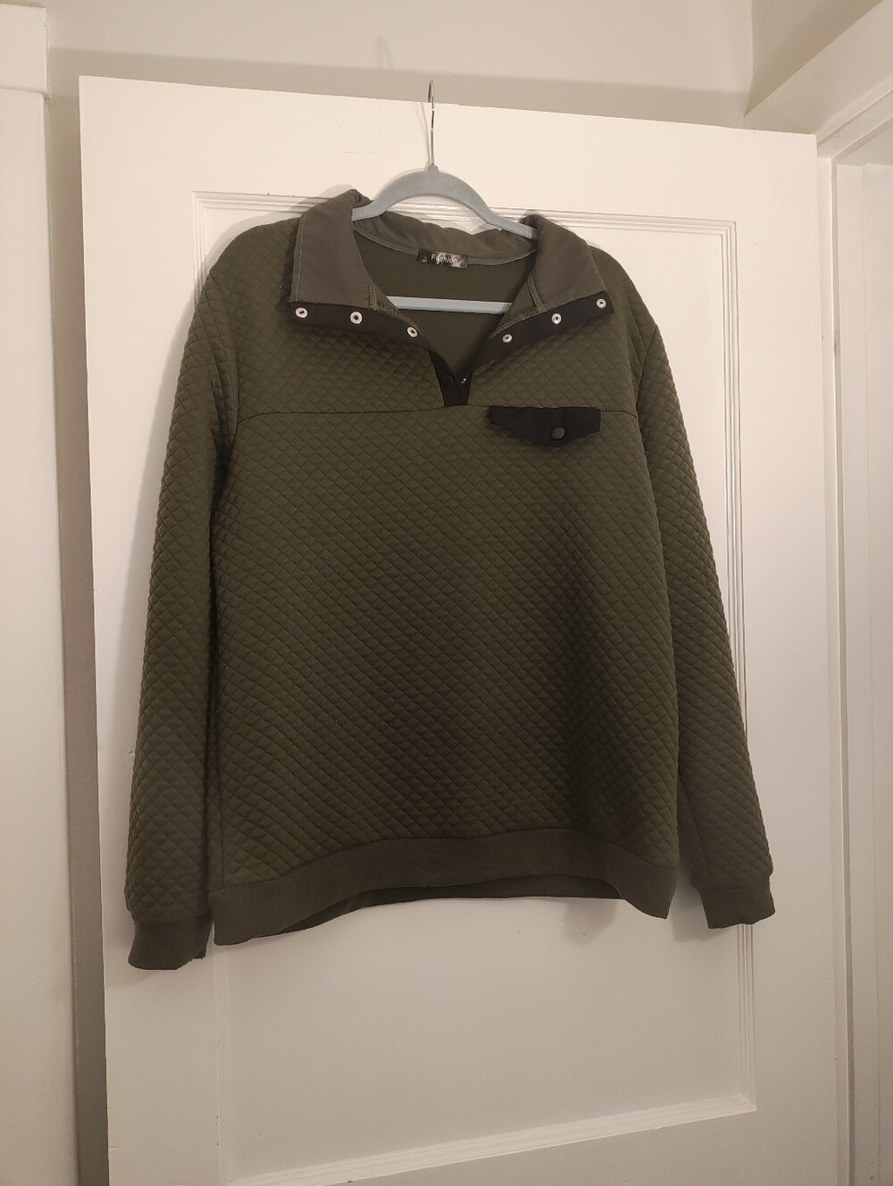 Fashion XL Olive Green Diamond Quilted Snap Pullover Gorpcore Cabin Outdoor